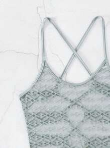 SHEIN Swim 露背繫帶繞頸蕾絲緊身連衣裙 - 灰色 - 查看 5