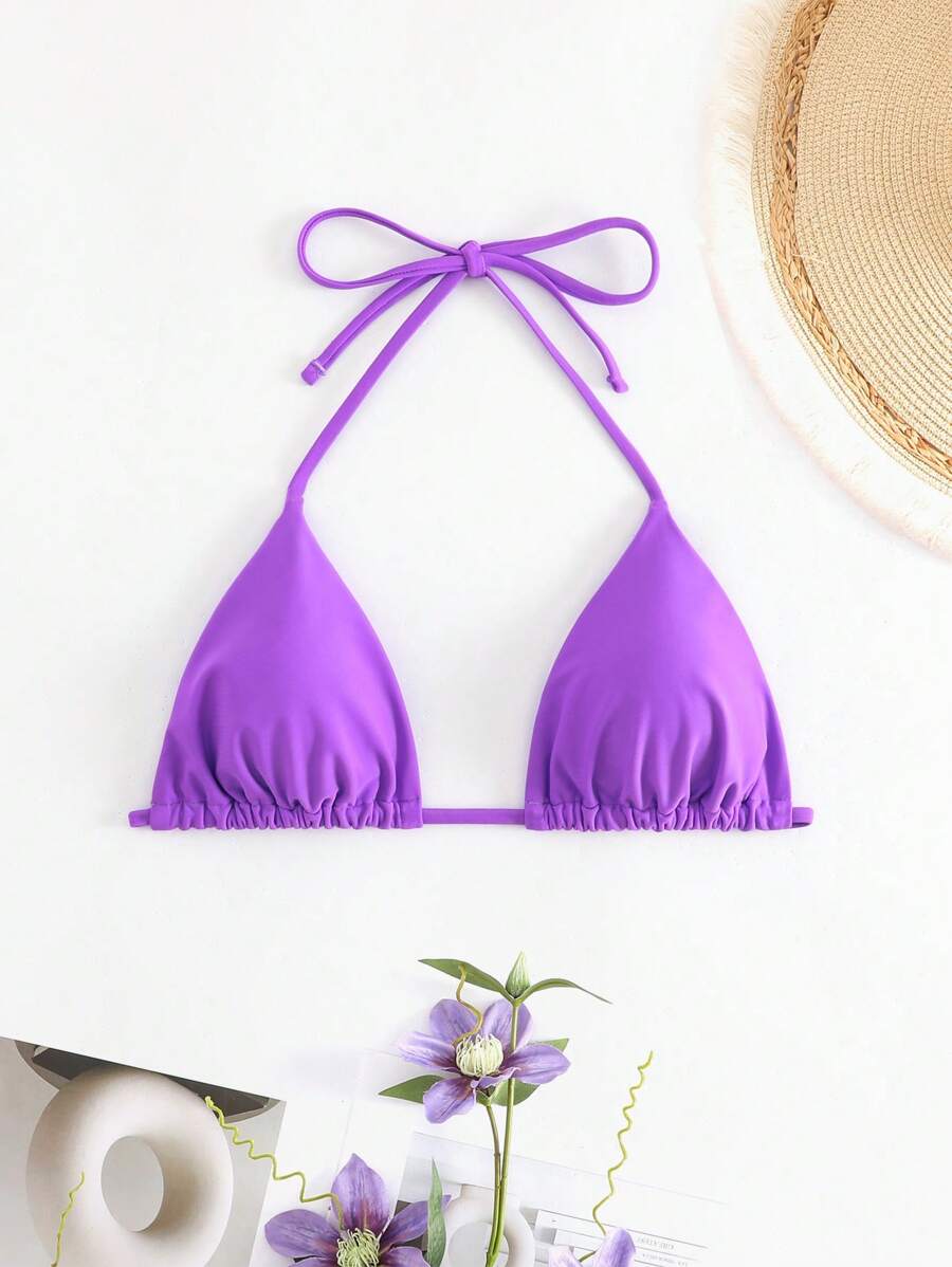 SHEIN Swim Summer Beach Halter Triangle Bikini Top - Purple - View 1