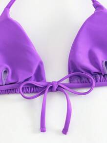 SHEIN Swim Summer Beach Halter Triangle Bikini Top - Purple - View 4