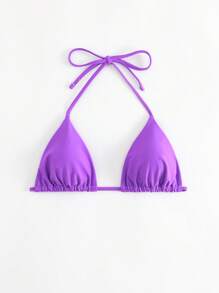 SHEIN Swim Summer Beach Halter Triangle Bikini Top - Purple - View 5