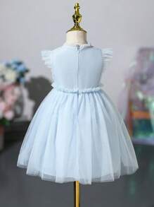 SHEIN 女小童蕾絲拼接荷葉邊網紗邊派對禮服 - 淺藍色 - 查看 2