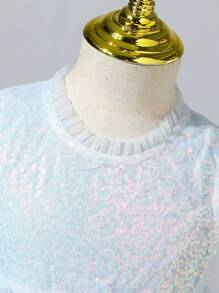 SHEIN 女小童蕾絲拼接荷葉邊網紗邊派對禮服 - 淺藍色 - 查看 4