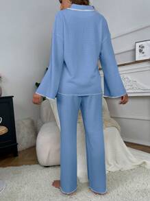 Tương phản ràng buộc Thả vai Bộ giản dị - Màu xanh bụi bặm - Xem 2