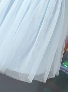 SHEIN 女小童蕾絲拼接荷葉邊網紗邊派對禮服 - 淺藍色 - 查看 5