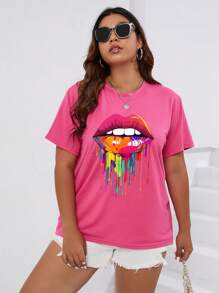 SHEIN Essnce Hơn Dấu môi Áo thun - Hồng - Xem 4