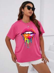 SHEIN Essnce Hơn Dấu môi Áo thun - Hồng - Xem 6