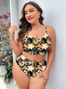 SHEIN Swim Curve Plus Size Floral Print Bikini Set Summer Beach - Multicolor - View 3