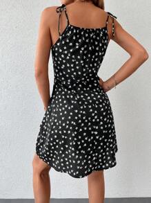 Robe À Fines Brides Imprimé Floral À Épaule Nouée