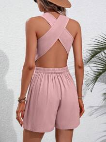Chiquease Solid Button Front Vest Top & Shorts - Pink - View 2