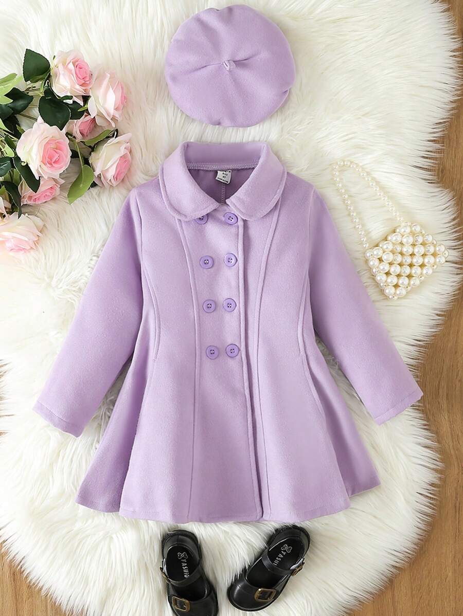 SHEIN 女小童雙排釦花呢外套&帽 - 淡紫色 - 查看 1