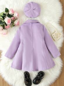 SHEIN 女小童雙排釦花呢外套&帽 - 淡紫色 - 查看 2