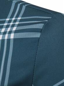 Manfinity Mode 男士格子印花纽扣衬衫，男士蓝绿色格子衬衫，秋季 - 水鴨藍 - 查看 3