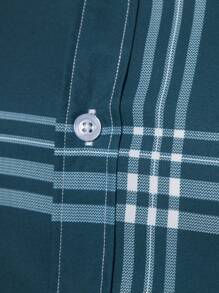 Manfinity Mode 男士格子印花纽扣衬衫，男士蓝绿色格子衬衫，秋季 - 水鴨藍 - 查看 5