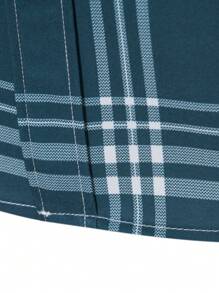 Manfinity Mode 男士格子印花纽扣衬衫，男士蓝绿色格子衬衫，秋季 - 水鴨藍 - 查看 6