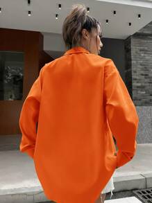 SHEIN Unity Solid Drop Shoulder Button Front Shirt - Orange - View 2