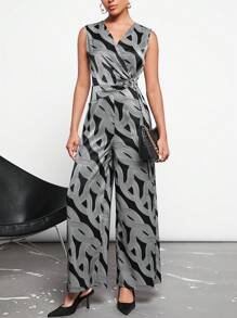 BizChic 滿版印花D型環側打結闊腿連體褲工作服 - 彩色 - 查看 6