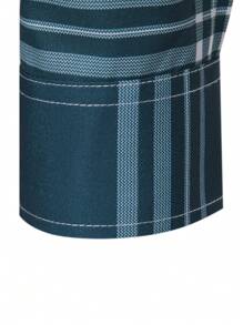 Manfinity Mode 男士格子印花纽扣衬衫，男士蓝绿色格子衬衫，秋季 - 水鴨藍 - 查看 8