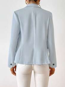 Solid Single Button Blazer In Fall/Winter - Baby Blue - View 2