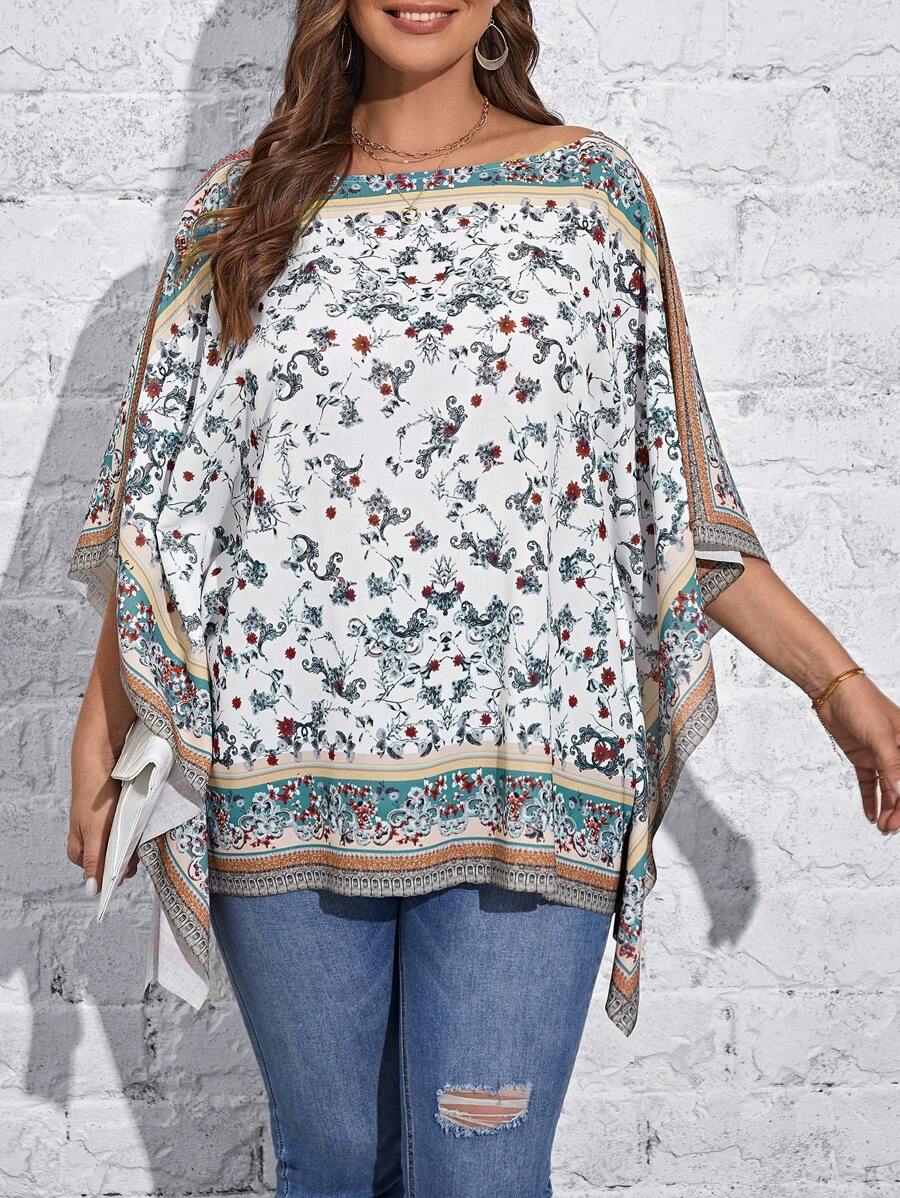 SHEIN LUNE Hơn In hoa tay cánh Áo sơ mi - Nhiều màu - Xem 1