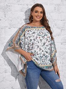 SHEIN LUNE Hơn In hoa tay cánh Áo sơ mi - Nhiều màu - Xem 5