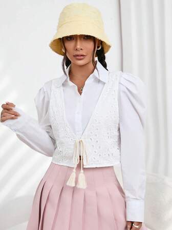 SHEIN Privé 流蘇前繫帶背心上衣不帶襯衫