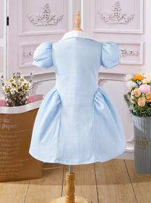 SHEIN Cô Gái Trẻ Cổ áo tương phản Ống tay áo Váy sơ mi - Màu xanh nhạt - Xem 2