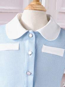 SHEIN Cô Gái Trẻ Cổ áo tương phản Ống tay áo Váy sơ mi - Màu xanh nhạt - Xem 3