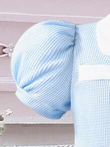 SHEIN Cô Gái Trẻ Cổ áo tương phản Ống tay áo Váy sơ mi - Màu xanh nhạt - Xem 4