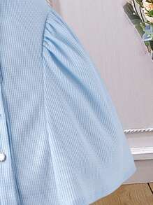 SHEIN Cô Gái Trẻ Cổ áo tương phản Ống tay áo Váy sơ mi - Màu xanh nhạt - Xem 5