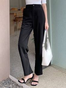 DAZY Solid Split Hem Suit Trousers - Black - View 3