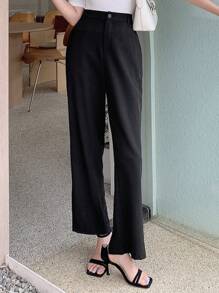 DAZY Solid Split Hem Suit Trousers - Black - View 8