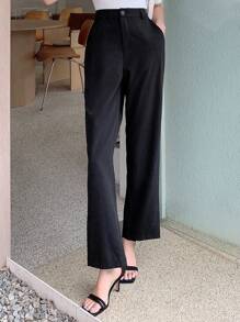 DAZY Solid Split Hem Suit Trousers - Black - View 9