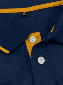 Manfinity Homme Men Letter Graphic Contrast Trim Polo Shirt - Navy Blue - View 4