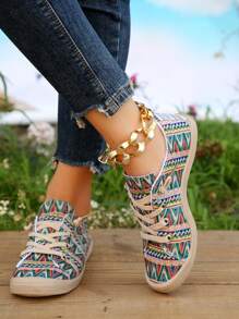 女士新款时尚柔软舒适经典户外百搭圆头系带一脚蹬平底休闲运动鞋 - 彩色 - 查看 2