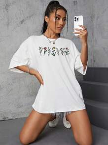 SHEIN Unity 印花落肩T恤 - 白色 - 查看 3