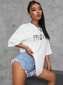 SHEIN Unity 印花落肩T恤 - 白色 - 查看 5