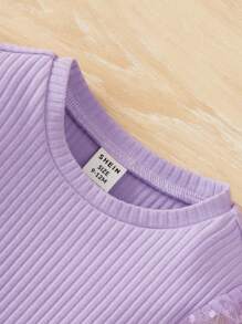 SHEIN Sweet And Cute Princess Style Baby Girls' T-Shirt With Mesh Splicing And Bubble Sleeves - Lilac Purple - View 3