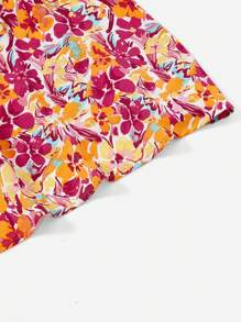 Dreamara Plus Floral Print Contrast Lace Tie Backless Dress - Multicolor - View 5