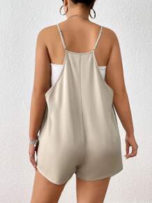 SHEIN EZwear Hơn Túi Kép Cami Romper Không có áo Top Tube - Màu Khaki - Xem 2
