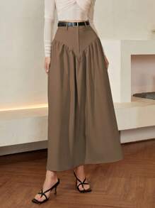 Solid Flare Skirt Without Belt - Mocha Brown - View 1
