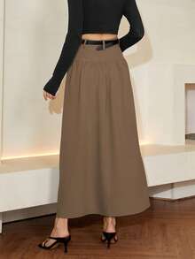 Solid Flare Skirt Without Belt - Mocha Brown - View 2
