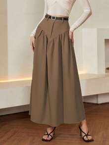 Solid Flare Skirt Without Belt - Mocha Brown - View 5
