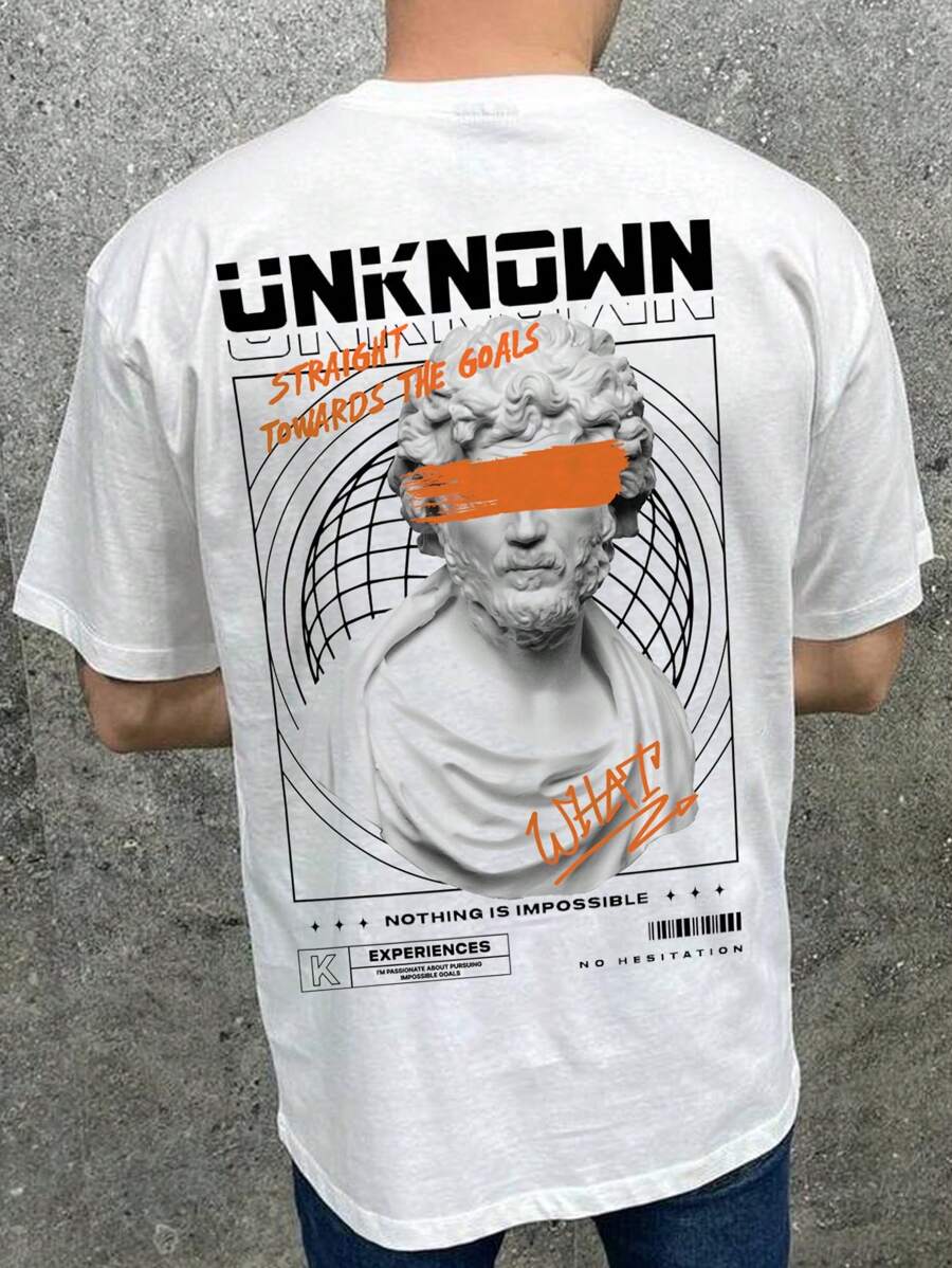 Manfinity RebelGame 男士雕塑和標語圖案T恤