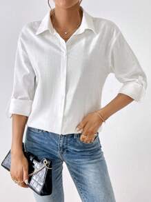 SHEIN Essnce Camisa unicolor con botón delantero - Blanco - Ver 1