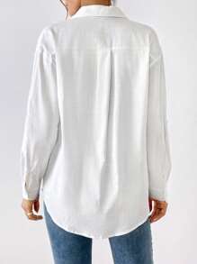 SHEIN Essnce Camisa unicolor con botón delantero - Blanco - Ver 2