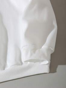 SHEIN EZwear 大碼熊和字母圖案加絨內裏運動衫 - 白色 - 查看 4