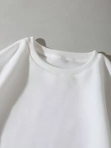 SHEIN EZwear 大碼熊和字母圖案加絨內裏運動衫 - 白色 - 查看 6