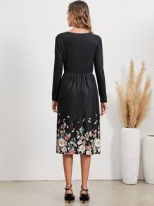 EMERY ROSE Floral Print A-line Dress - Black - View 2