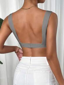 SHEIN EZwear Strick Crop Top mit Streifen Muster, - Grau - Übersicht 2