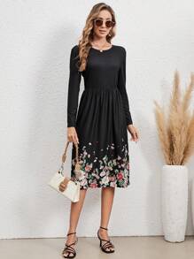 EMERY ROSE Floral Print A-line Dress - Black - View 3